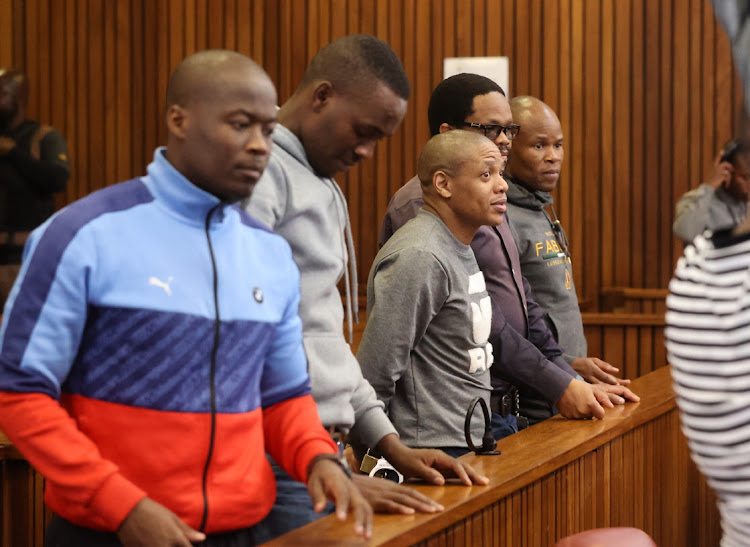 The five men accused of murdering Senzo Meyiwa in the Pretoria high court. File photo.